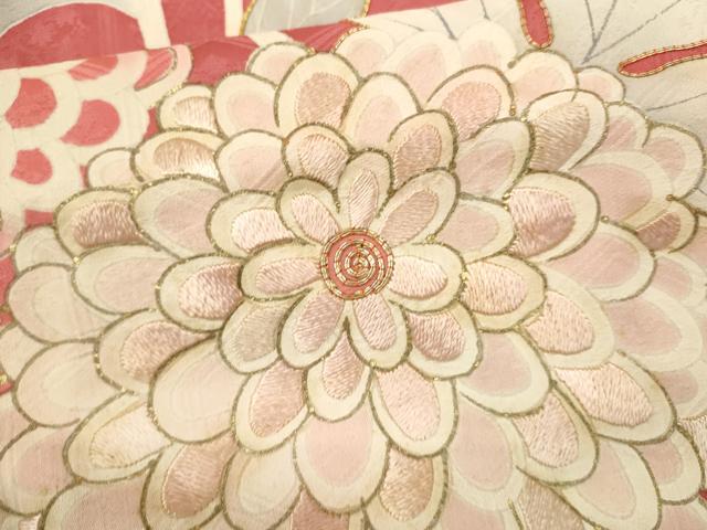 平和屋着物[]七五三　女の子　７歳　祝着　四つ身　袋帯セット　駒刺繍　枝花文　金彩　逸品　CAAR6589ze
