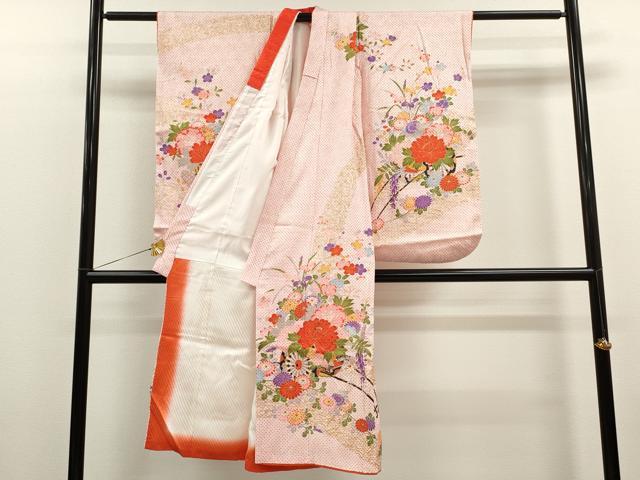 平和屋着物[]七五三　女の子　７歳　祝着　四つ身　長襦袢セット　総絞り　花車文　金彩　逸品　CAAR6592ze