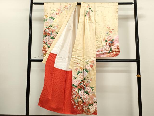 平和屋着物∵女の子 十三参り 子供 祝着・長襦袢セット 鴛鴦草花丸文 暈し染め 金彩 逸品 未使用 CAAR6593ze