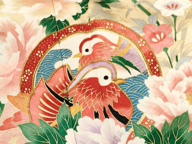 平和屋着物∵女の子 十三参り 子供 祝着・長襦袢セット 鴛鴦草花丸文 暈し染め 金彩 逸品 未使用 CAAR6593ze
