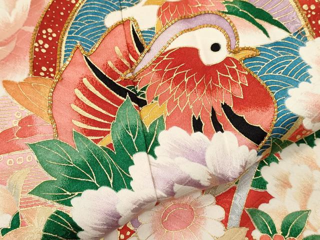 平和屋着物∵女の子 十三参り 子供 祝着・長襦袢セット 鴛鴦草花丸文 暈し染め 金彩 逸品 未使用 CAAR6593ze