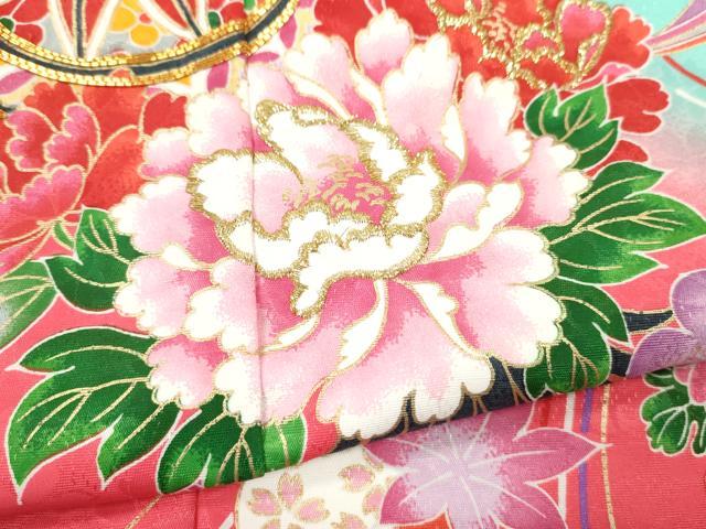 平和屋着物[]七五三　女の子　７歳　祝着　四つ身　長襦袢・飾り帯・小物セット　鞠花束文　暈し染め　金彩　洗える着物　CAAR6598ze