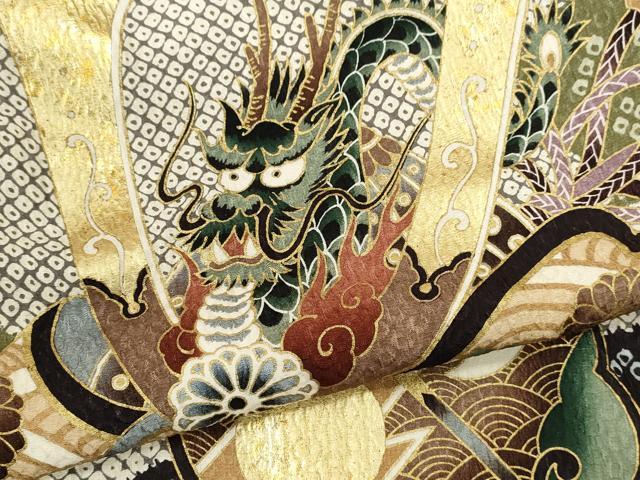平和屋着物[]お宮参り　男の子　祝着　産着　初着　のしめ　龍　兜　吉祥松文　金彩　逸品　CAAR6609ze