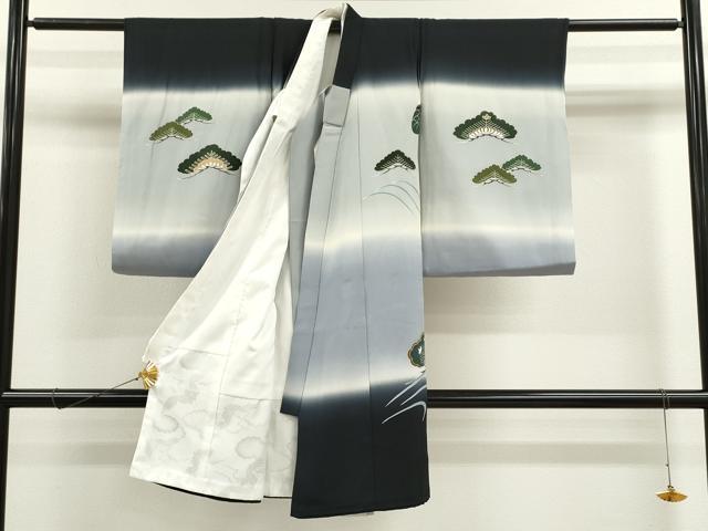 平和屋着物[]お宮参り　男の子　祝着　産着　初着　のしめ　鷹　宝尽くし松笹文　暈し染め　金彩　逸品　CAAR6616ze
