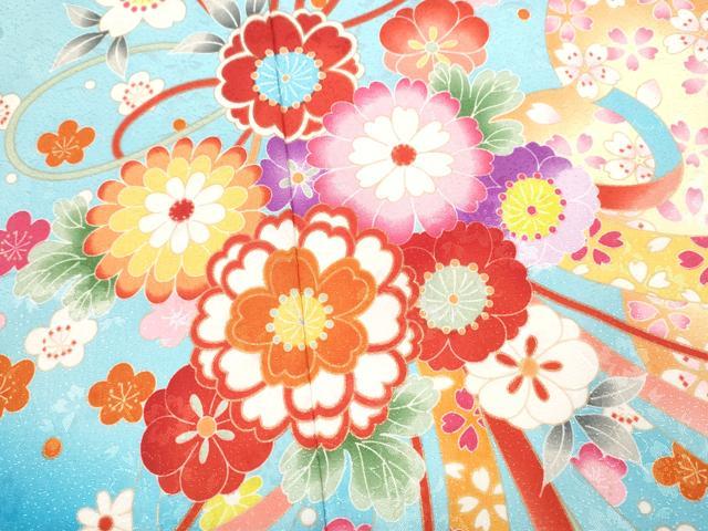 平和屋着物[]七五三　女の子　７歳　祝着　四つ身　襦袢・袋帯セット　花束文　暈し染め　金彩　洗える着物　CAAR6651ze