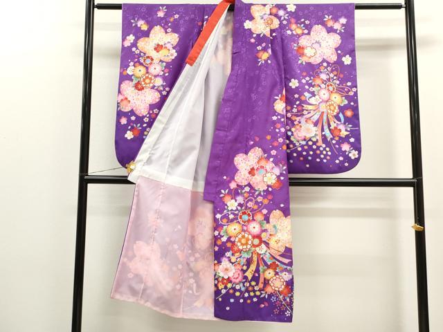 平和屋着物[]七五三　女の子　７歳　祝着　四つ身　襦袢・袋帯セット　花束文　暈し染め　金彩　洗える着物　CAAR6653ze