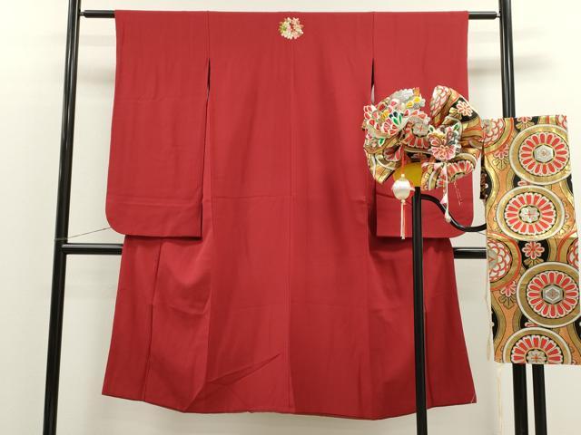 平和屋着物[]こむさでもーど・COMME CA DU MODE　七五三　女の子　７歳　祝着　四つ身　飾り帯セット　色無地　深緋色　逸品　CAAR6654ze