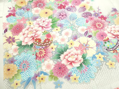 平和屋着物[]七五三　女の子　３歳　祝着　三つ身　長襦袢・帯・小物セット　駒刺繍　鞠草花文　金彩　洗える着物　CAAR6655ze
