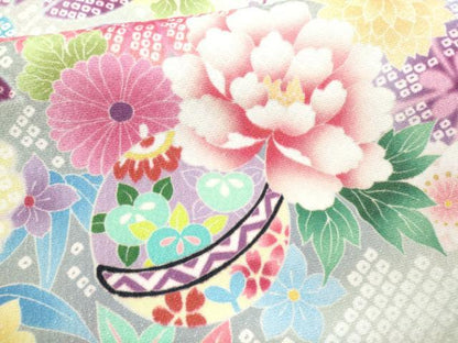 平和屋着物[]七五三　女の子　３歳　祝着　三つ身　長襦袢・帯・小物セット　駒刺繍　鞠草花文　金彩　洗える着物　CAAR6655ze