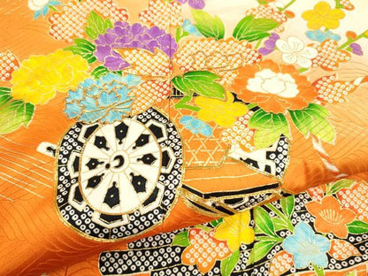 平和屋着物∵女の子　十三参り　子供　祝着・袋帯・小物セット　駒刺繍　花車文　暈し染め　金彩　逸品　CAAR6657ze