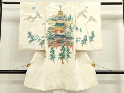 平和屋着物[]お宮参り　男の子　祝着　産着　初着　のしめ　作家物　手描き　風景文　逸品　CAAR6670ze