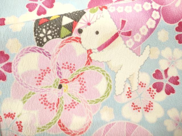 平和屋着物[]七五三　女の子　３歳　祝着　三つ身　長襦袢・被布セット　子犬　兎　鞠花文　洗える着物　CAAR6684ze