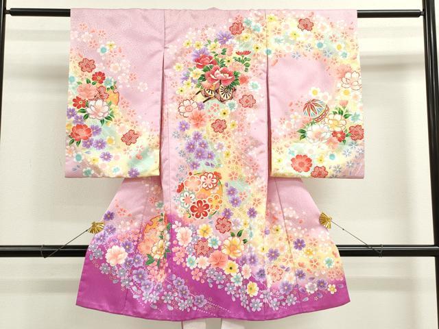 平和屋着物[]お宮参り　女の子　祝着　産着　初着　のしめ　刺繍　花車文　暈し染め　金彩　洗える着物　CAAR6694ze