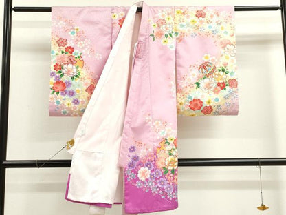 平和屋着物[]お宮参り　女の子　祝着　産着　初着　のしめ　刺繍　花車文　暈し染め　金彩　洗える着物　CAAR6694ze