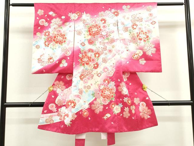 平和屋着物[]お宮参り　女の子　祝着　産着　初着　のしめ　兎　草花文　銀通し地　洗える着物　CAAR6698ze