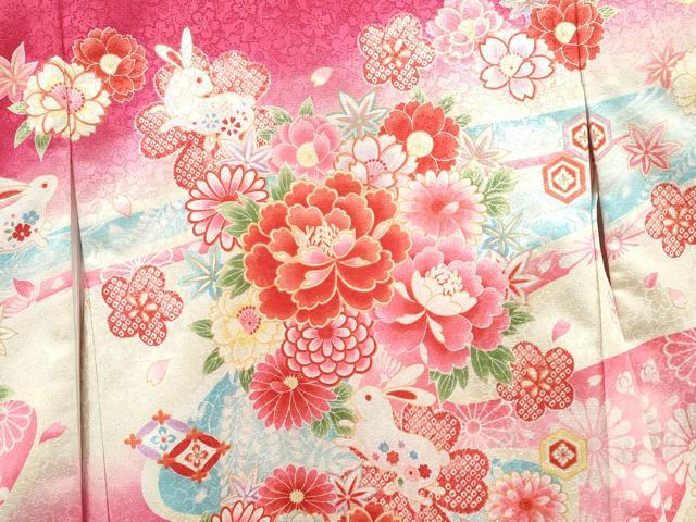平和屋着物[]お宮参り　女の子　祝着　産着　初着　のしめ　兎　草花文　銀通し地　洗える着物　CAAR6698ze