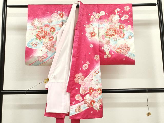 平和屋着物[]お宮参り　女の子　祝着　産着　初着　のしめ　兎　草花文　銀通し地　洗える着物　CAAR6698ze
