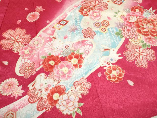 平和屋着物[]お宮参り　女の子　祝着　産着　初着　のしめ　兎　草花文　銀通し地　洗える着物　CAAR6698ze