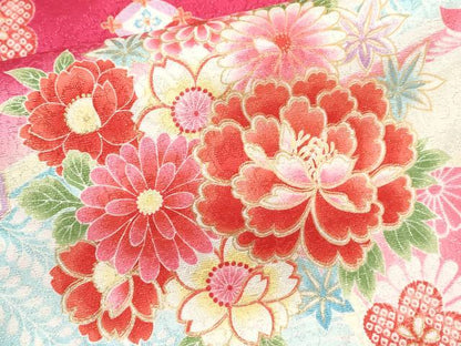 平和屋着物[]お宮参り　女の子　祝着　産着　初着　のしめ　兎　草花文　銀通し地　洗える着物　CAAR6698ze