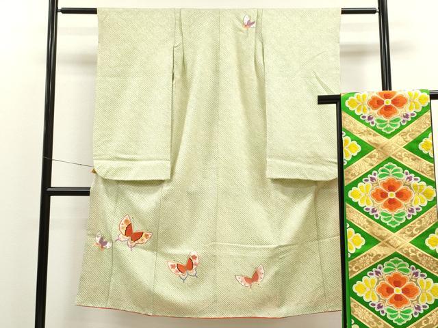 平和屋着物[]七五三　女の子　７歳　祝着　四つ身　袋帯セット　総絞り　刺繍　舞蝶文　金糸　逸品　CAAR6722ze
