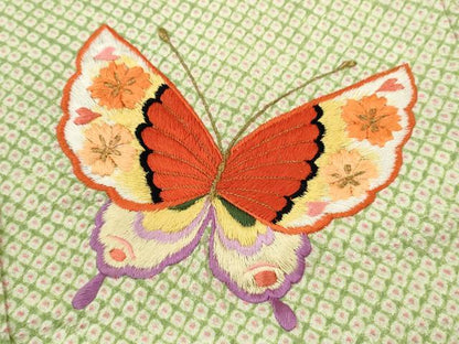 平和屋着物[]七五三　女の子　７歳　祝着　四つ身　袋帯セット　総絞り　刺繍　舞蝶文　金糸　逸品　CAAR6722ze