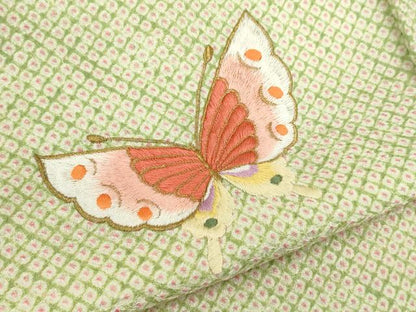 平和屋着物[]七五三　女の子　７歳　祝着　四つ身　袋帯セット　総絞り　刺繍　舞蝶文　金糸　逸品　CAAR6722ze