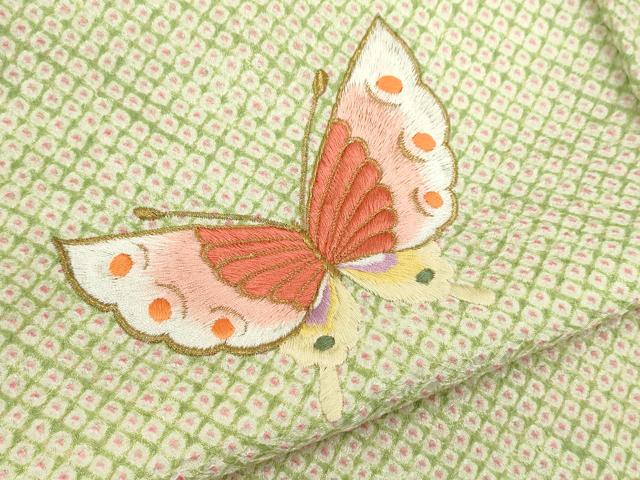 平和屋着物[]七五三　女の子　７歳　祝着　四つ身　袋帯セット　総絞り　刺繍　舞蝶文　金糸　逸品　CAAR6722ze