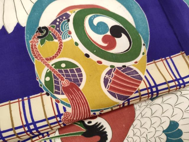 平和屋着物[]お宮参り　男の子　祝着　産着　初着　のしめ　飛鶴　鼓　扇面丸文　逸品　CAAR6729ze