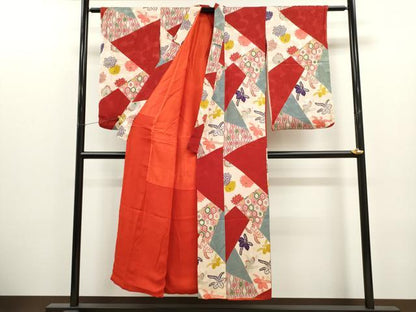 平和屋着物∵アンティーク 大正ロマン 女の子 十三参り 子供 祝着 切嵌吉祥花文 逸品 CAAR6736ze