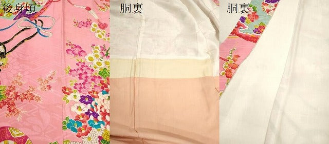 平和屋着物∵アンティーク 大正ロマン 女の子 十三参り 子供 祝着 檜扇花車文 逸品 CAAR6749ze
