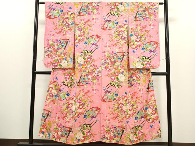平和屋着物∵アンティーク 大正ロマン 女の子 十三参り 子供 祝着 檜扇花車文 逸品 CAAR6749ze