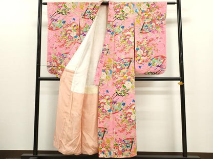平和屋着物∵アンティーク 大正ロマン 女の子 十三参り 子供 祝着 檜扇花車文 逸品 CAAR6749ze
