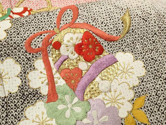 平和屋着物[]七五三　女の子　７歳　祝着　四つ身　総絞り　駒刺繍　鈴舞花文　暈し染め　金彩　逸品　CAAR6754ze