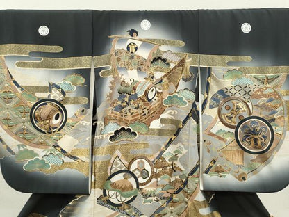 平和屋着物[]お宮参り　男の子　祝着　産着　初着　のしめ　宝船吉祥双鶴菱　暈し染め　金彩　逸品　CAAR6788ze