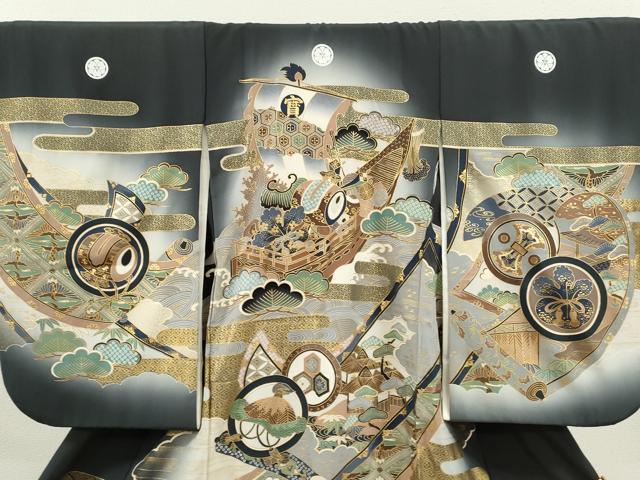 平和屋着物[]お宮参り　男の子　祝着　産着　初着　のしめ　宝船吉祥双鶴菱　暈し染め　金彩　逸品　CAAR6788ze