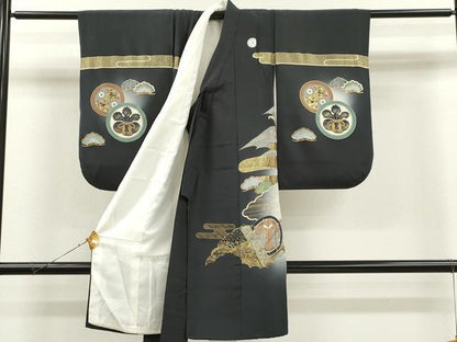 平和屋着物[]お宮参り　男の子　祝着　産着　初着　のしめ　宝船吉祥双鶴菱　暈し染め　金彩　逸品　CAAR6788ze