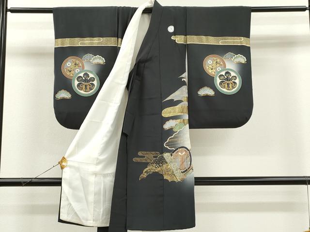 平和屋着物[]お宮参り　男の子　祝着　産着　初着　のしめ　宝船吉祥双鶴菱　暈し染め　金彩　逸品　CAAR6788ze