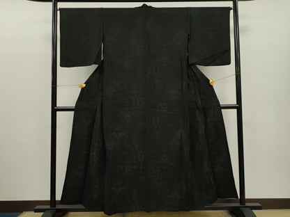 平和屋着物▽上質な小紋 単衣 草花文 黒地 正絹 逸品 CAAR6884dy