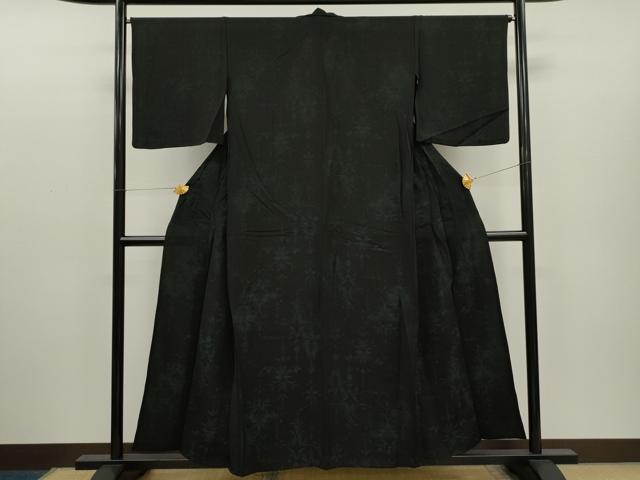 平和屋着物▽上質な小紋 単衣 草花文 黒地 正絹 逸品 CAAR6884dy