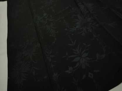 平和屋着物▽上質な小紋 単衣 草花文 黒地 正絹 逸品 CAAR6884dy