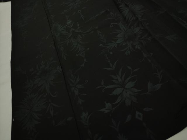 平和屋着物▽上質な小紋 単衣 草花文 黒地 正絹 逸品 CAAR6884dy