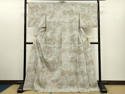 平和屋着物▽上質な紬 単衣 手描き 菊花文 金銀彩 正絹 逸品 未使用 CAAR6912dy