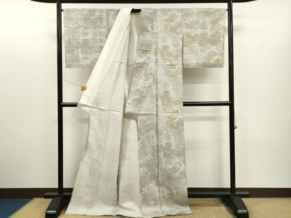 平和屋着物▽上質な紬 単衣 手描き 菊花文 金銀彩 正絹 逸品 未使用 CAAR6912dy