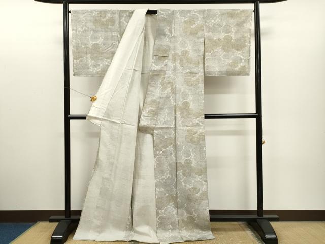 平和屋着物▽上質な紬 単衣 手描き 菊花文 金銀彩 正絹 逸品 未使用 CAAR6912dy