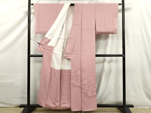 平和屋着物■豪華色留袖　風景地紋　珊瑚色　正絹　逸品　CAAR7019dy