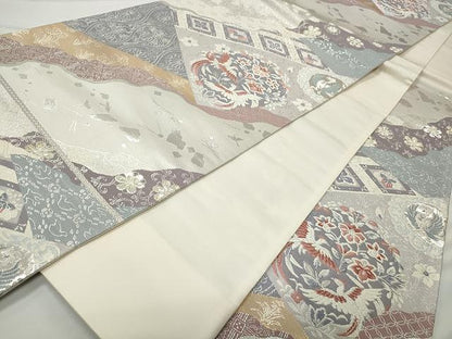 平和屋着物◎六通柄袋帯 唐織 吉祥万代 金銀糸 正絹 逸品 CAAR7445yk