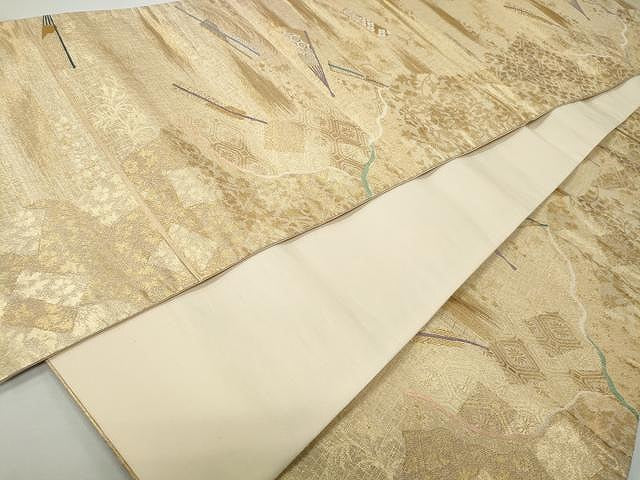 平和屋着物◎六通柄袋帯 唐織 扇面吉祥文 金糸 正絹 逸品 CAAR7450yk