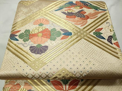 平和屋着物◎六通柄袋帯 唐織 鳳凰菱花唐草文 金糸 正絹 逸品 CAAR7452yk