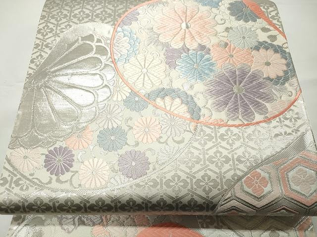 平和屋着物◎六通柄袋帯 唐織 菊唐草文 銀糸 正絹 逸品 CAAR7453yk