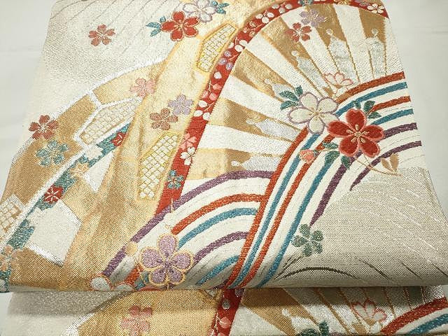 平和屋着物◎佐賀錦 六通柄袋帯 立波花文 金銀糸 正絹 逸品 CAAR7456yk